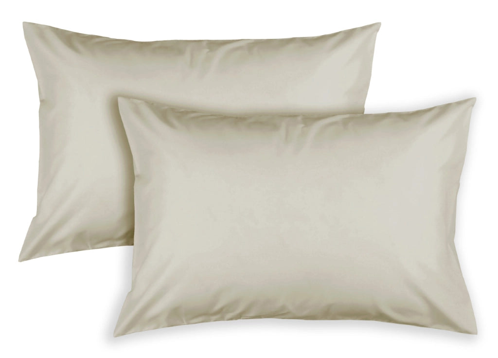 Coppia Federe Letto A Sacco Con Patella In Cotone Percalle Tinta Unita - Federe - Beige