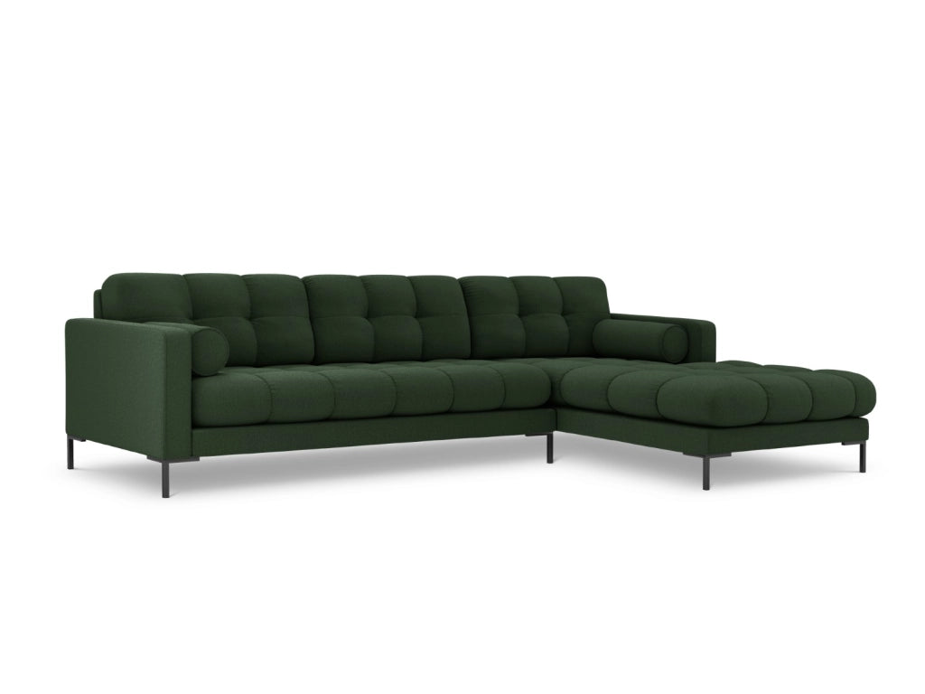 Cosmopolitan Design - Divano angolare destro "Bali" 5 posti in tessuto strutturato verde scuro 