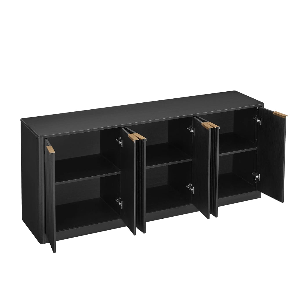 Credenza moderna 170cm - Zephmum- Design a onde, 6 ante, nero