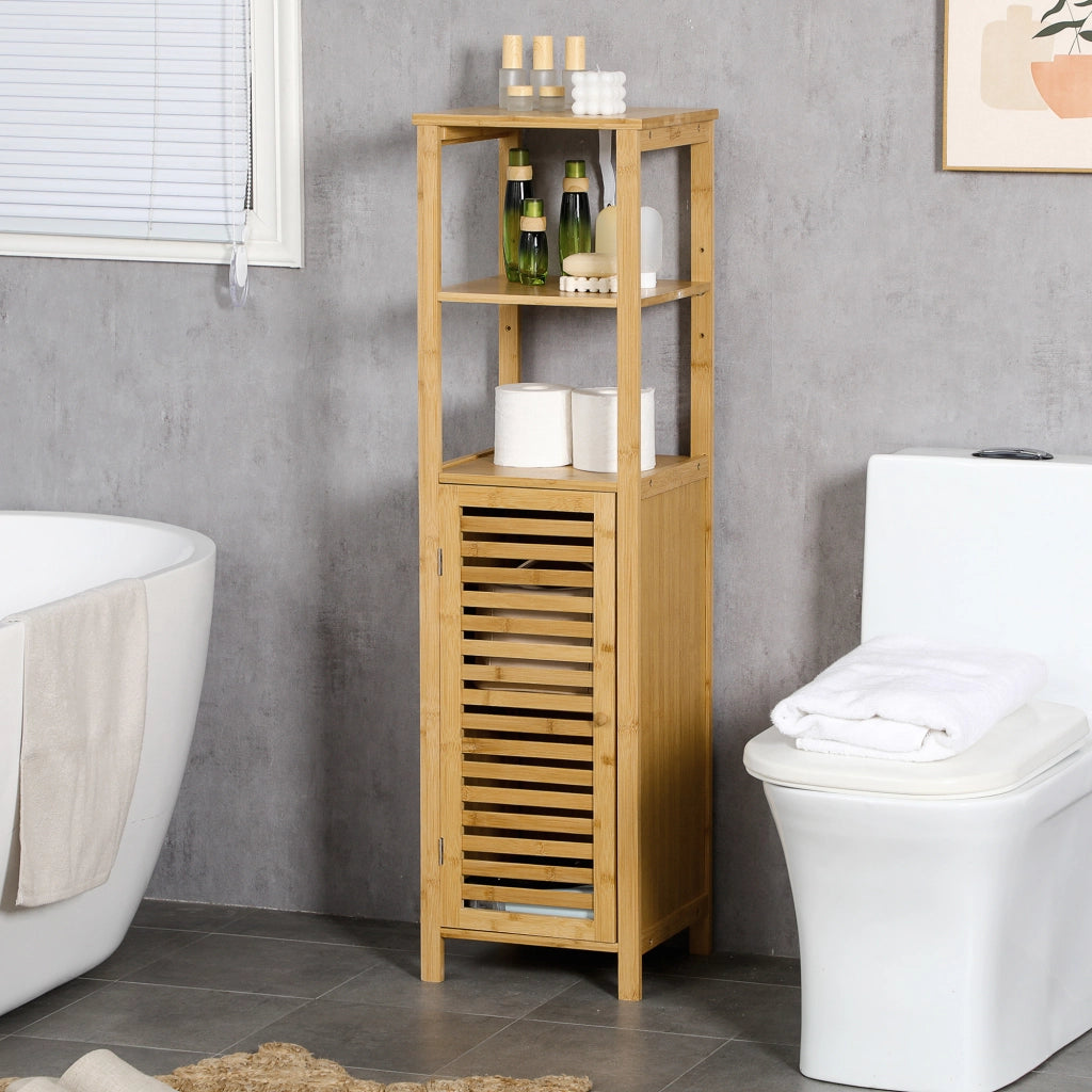 ARMADIO BAGNO 32,9x29,9x120 cm Bambù Naturale con 2 Ripiani Aperti