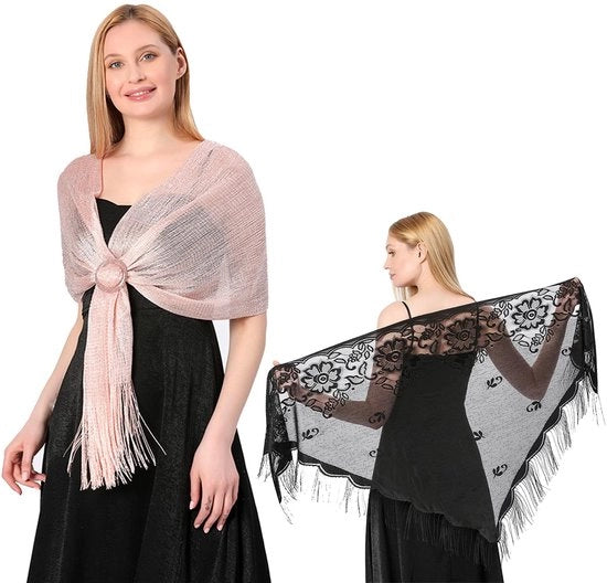 Accessorio elegante per abito da sposa - 2 pezzi - sciarpa con bordi - accessorio per abito da sposa - sciarpa da sera - materiale morbido polyester - sciarpa.