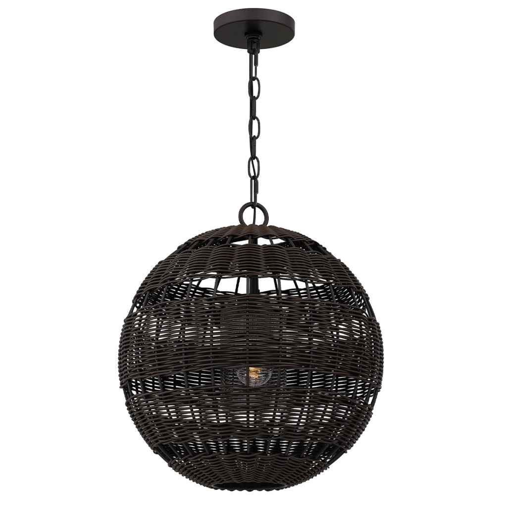 Lampada sospensione esterna rattan marrone IP44 E27 Quoizel