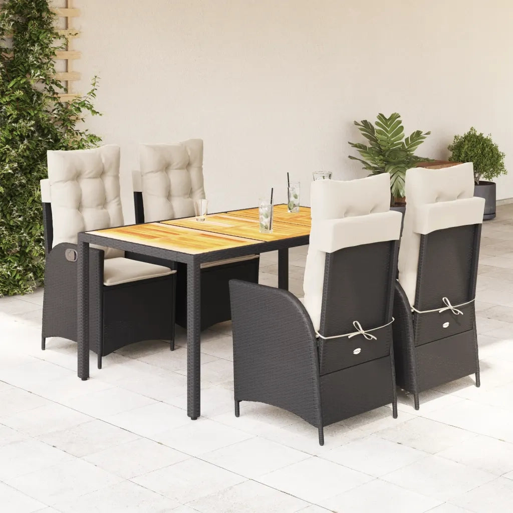 Set da Pranzo da Giardino 5 pz Nero con Cuscini in Polyrattan 3213088