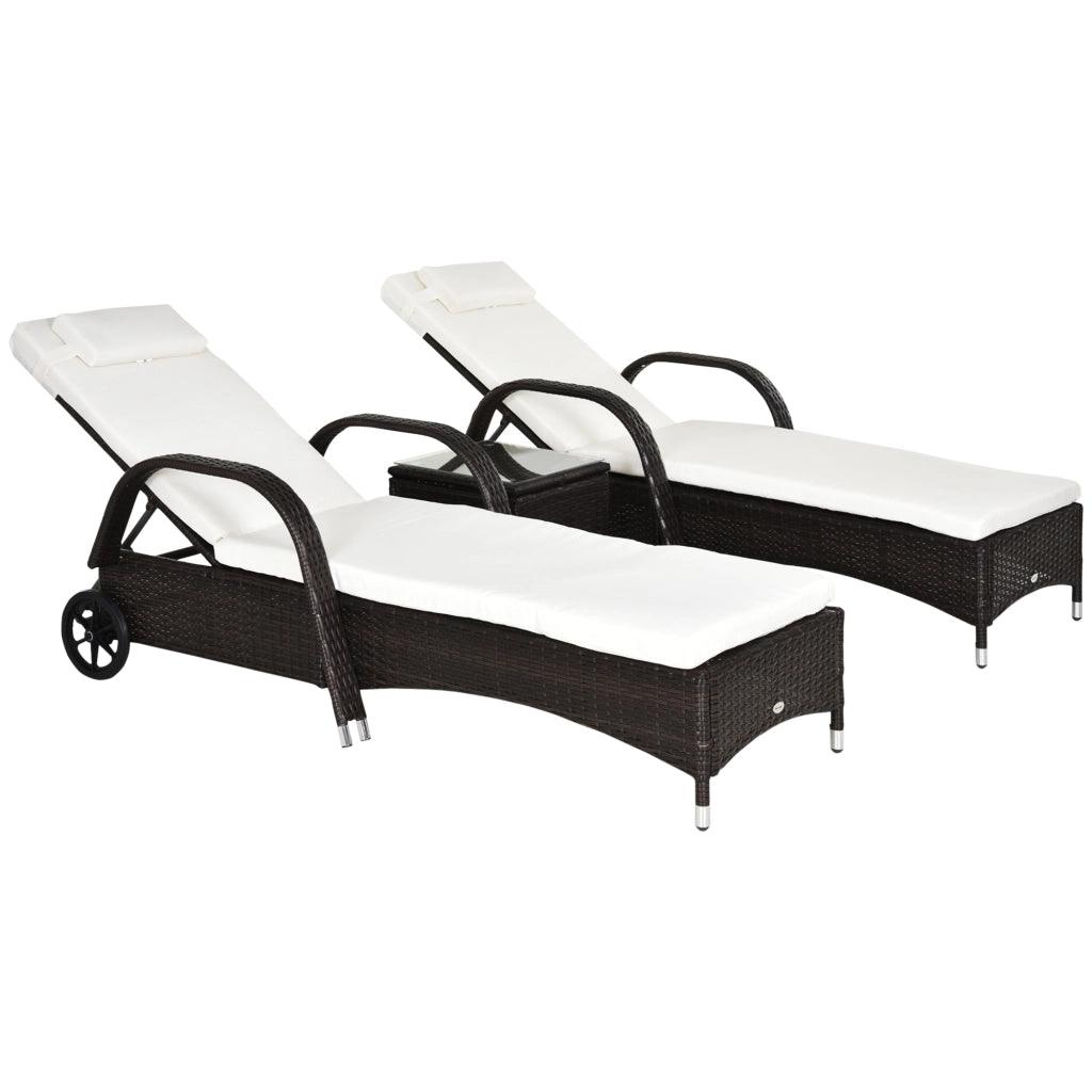 Set da giardino con 2 sdraio e tavolino ¨C zephmum ¨C polyrattan marrone e crema