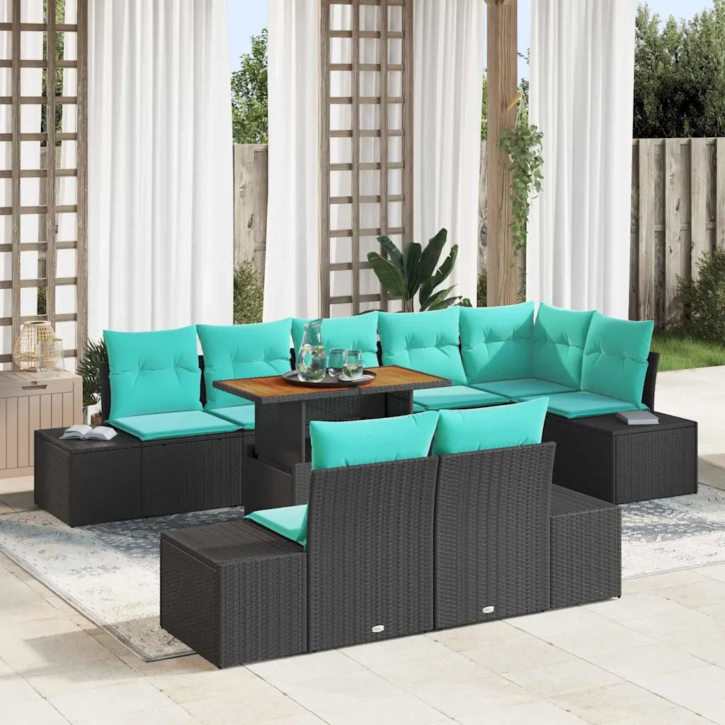 Set Divano da Giardino 9 pz Nero Poly Rattan 3358720