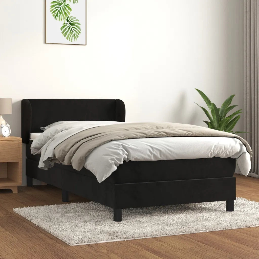 Giroletto a Molle con Materasso Nero 90x200 cm in Velluto