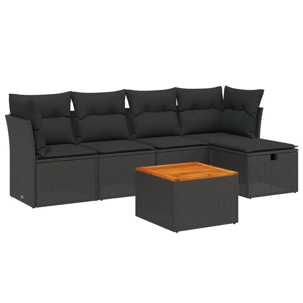 Set Divano da Giardino 6 pz con Cuscini Nero in Polyrattan 3264709