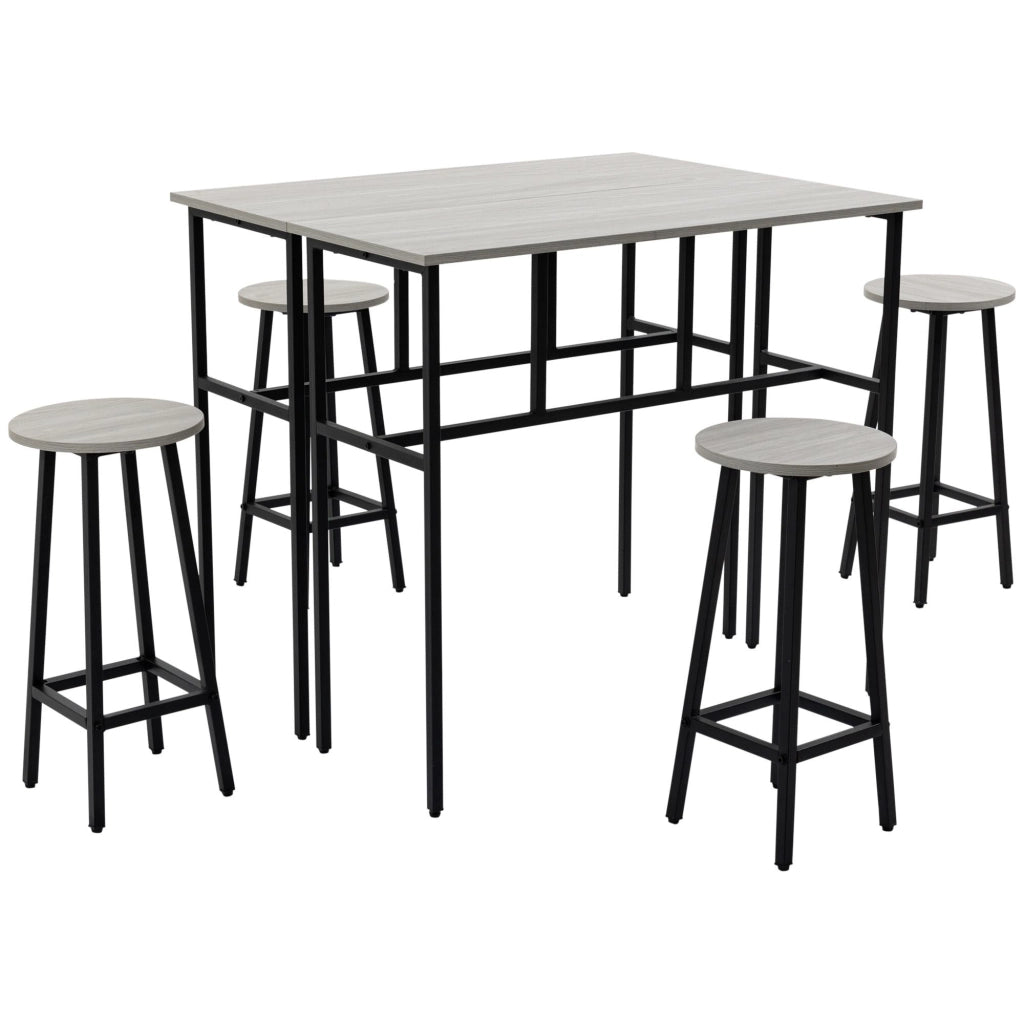 Set 2 Tavoli Alti 100x40x90 cm e 4 Sgabelli Grigio