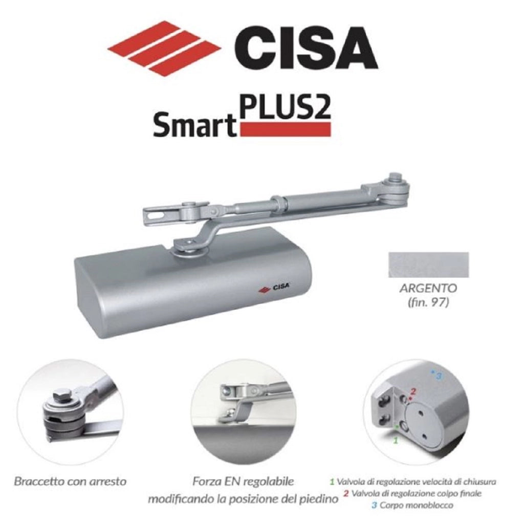 C1416-03-0-97 CHIUDIPORTA SMART PLUS 2 GRIGIO RAL 9006. CISA