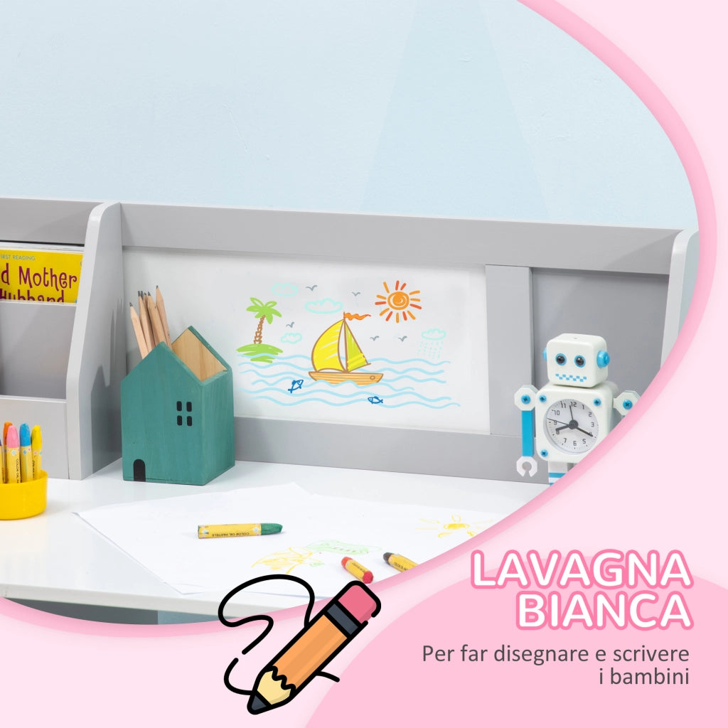 Tavolo e Sedie per Bambini ¨C Minimal ¨C Legno Bianco e Grigio 90x50x60