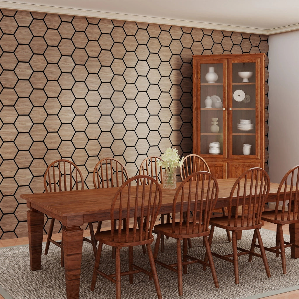 Set 4 pannelli acustici 81x66cm 9 tavolette esagonali legno fonoassorbenti, Pannelli fonoisolanti pareti soffitti decorazione
