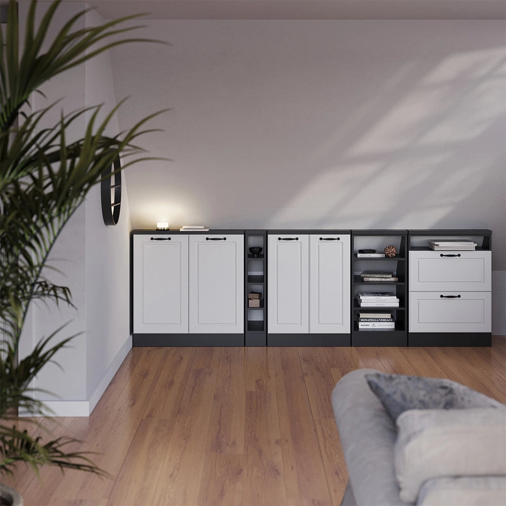 Mobile sottotetto Rion Bianco rustico/Antracite con 2 cassetti Vicco