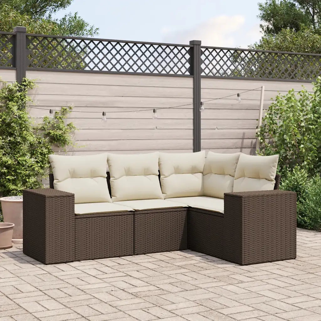 Set Divano da Giardino 4 pz | Set Salotto da Giardino con Cuscini Marrone in Polyrattan