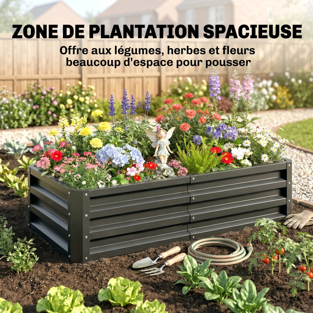 Fioriera rialzata rettangolare da giardino ¨C Xylo ¨C acciaio ondulato grigio 120x60x30,5 cm