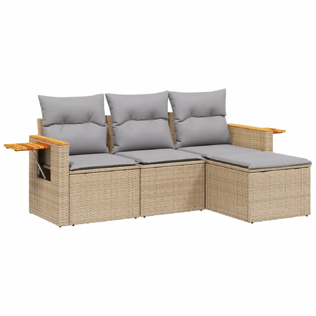 Set Divano da Giardino 4 pz con Cuscini Beige in Polyrattan 3259147