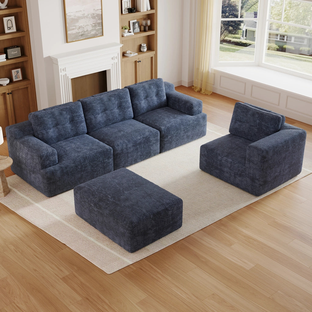Divano modulare a U 252 x 180 x 82 cm in chenille blu; senza montaggio