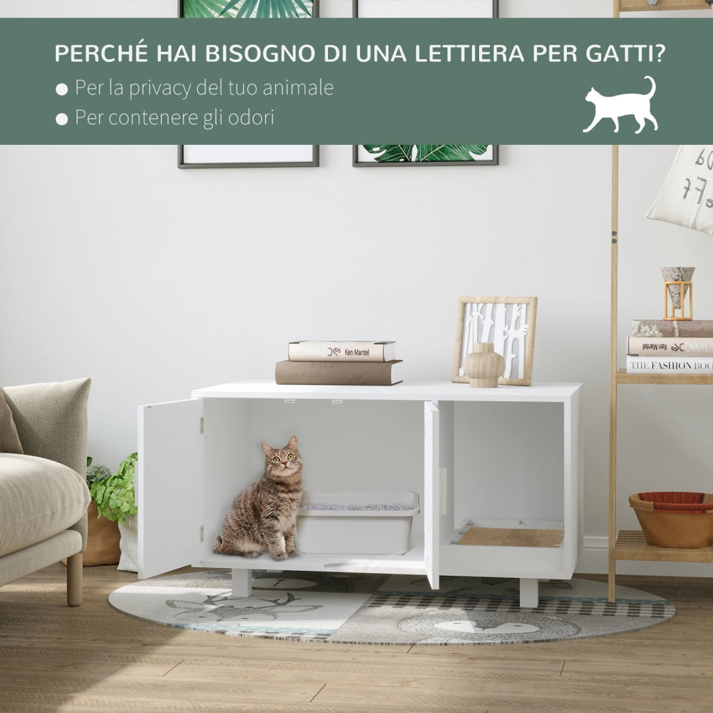 Mobile per Lettiera Gatti in Legno con 2 Ante ¨C Minimal ¨C Bianco
