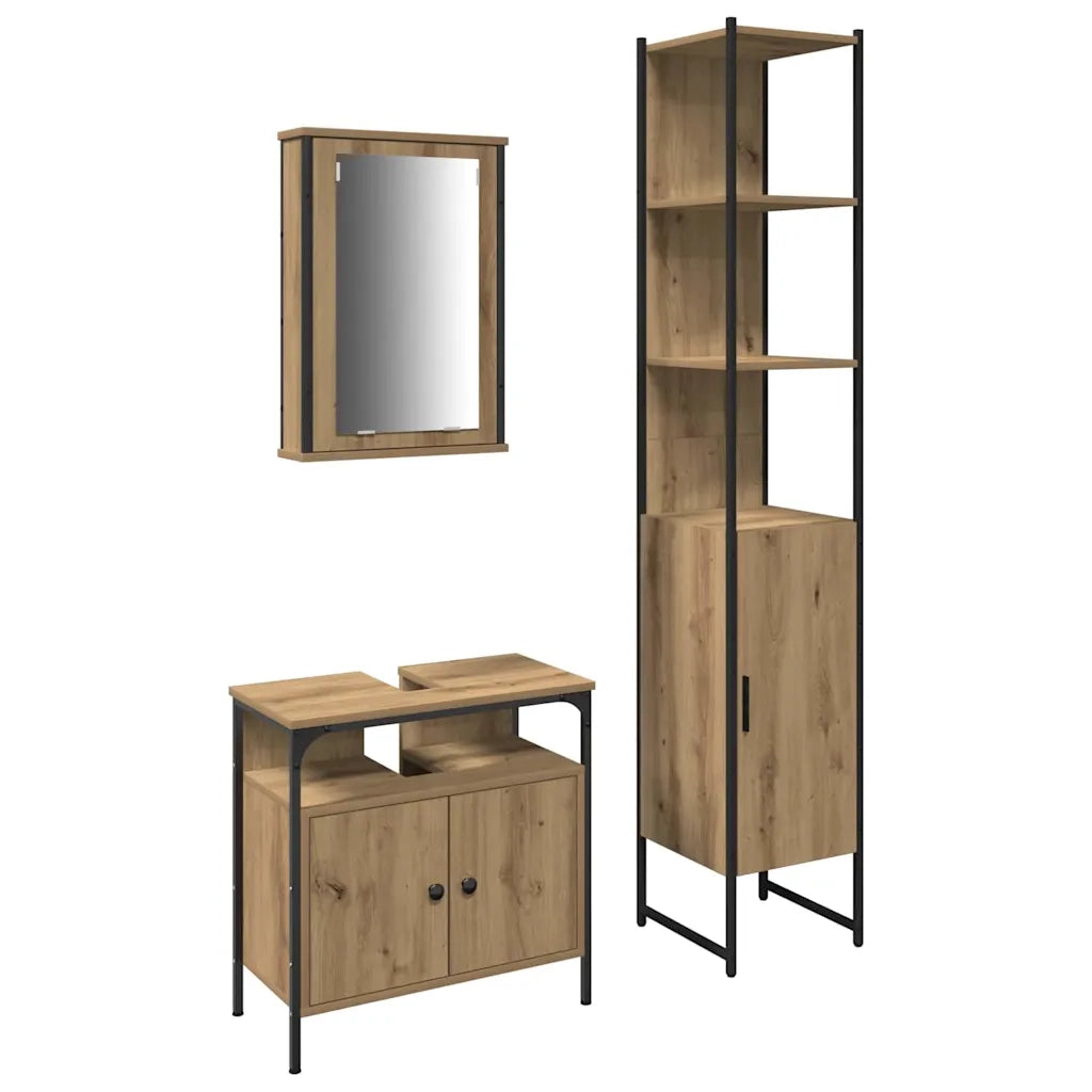 Set di mobili per il bagno con porta 3 pcs Rovere artigianale 3334396