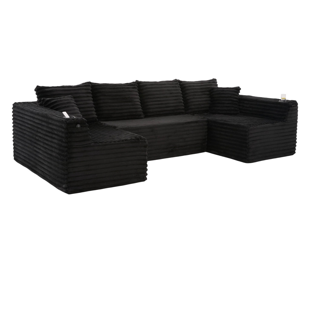 Divano ad U in Velluto a Coste con Portabicchieri ¨C MINIMAL ¨C Angolare, Cuscini, Ergonomico