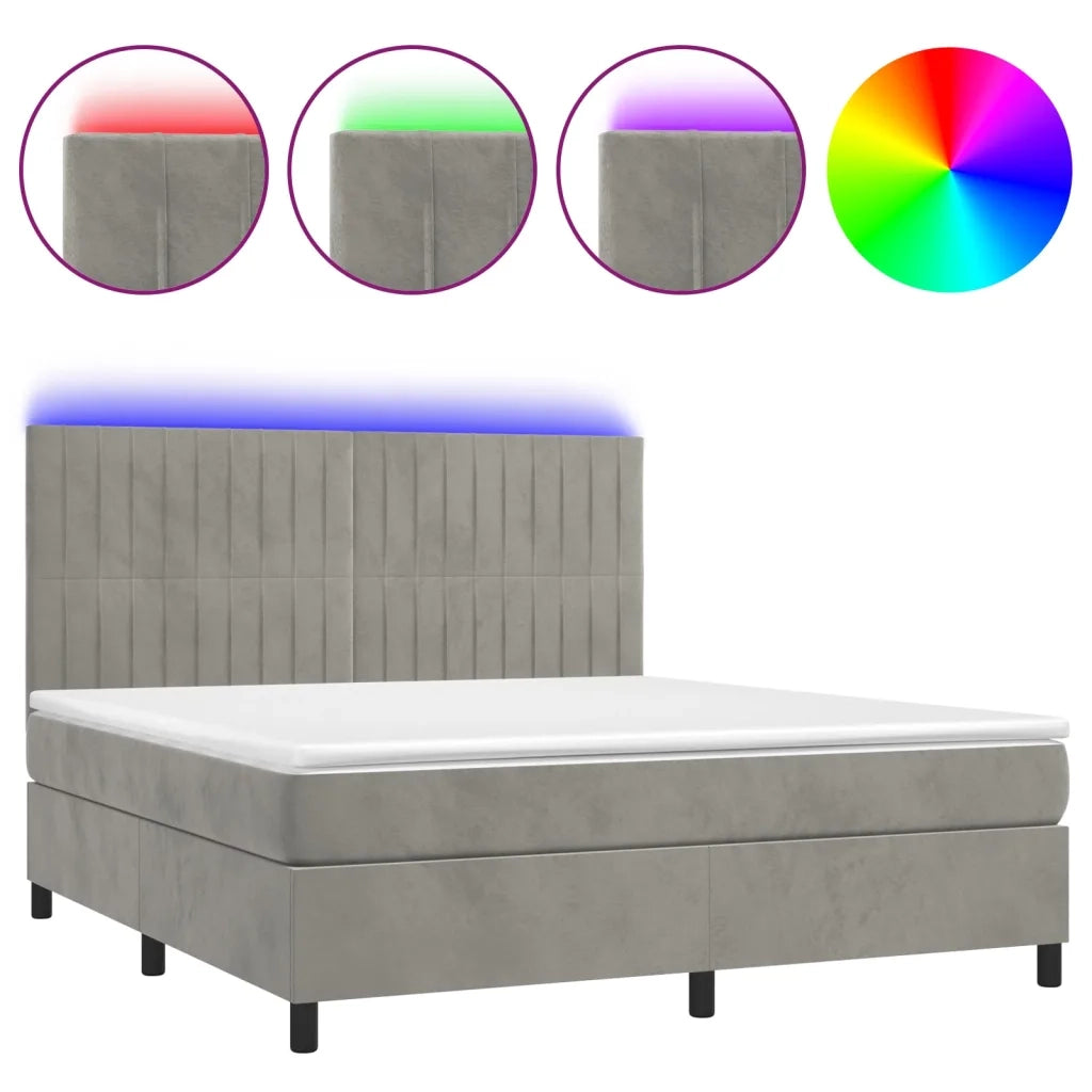 Letto a Molle Materasso e LED Grigio Chiaro 180x200 cm Velluto 3136257