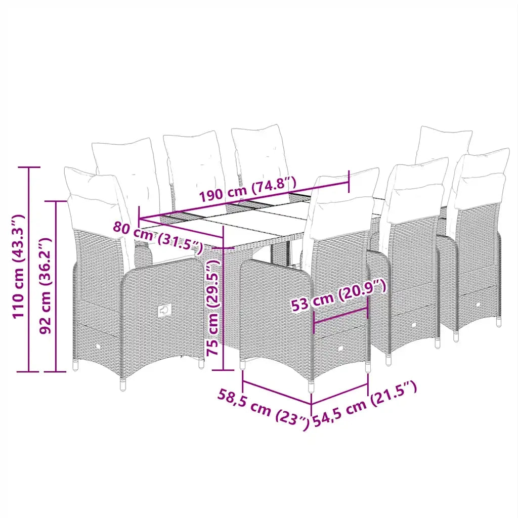 Set Bistrò da Giardino 9 pz con Cuscini in Polyrattan Marrone 3277216