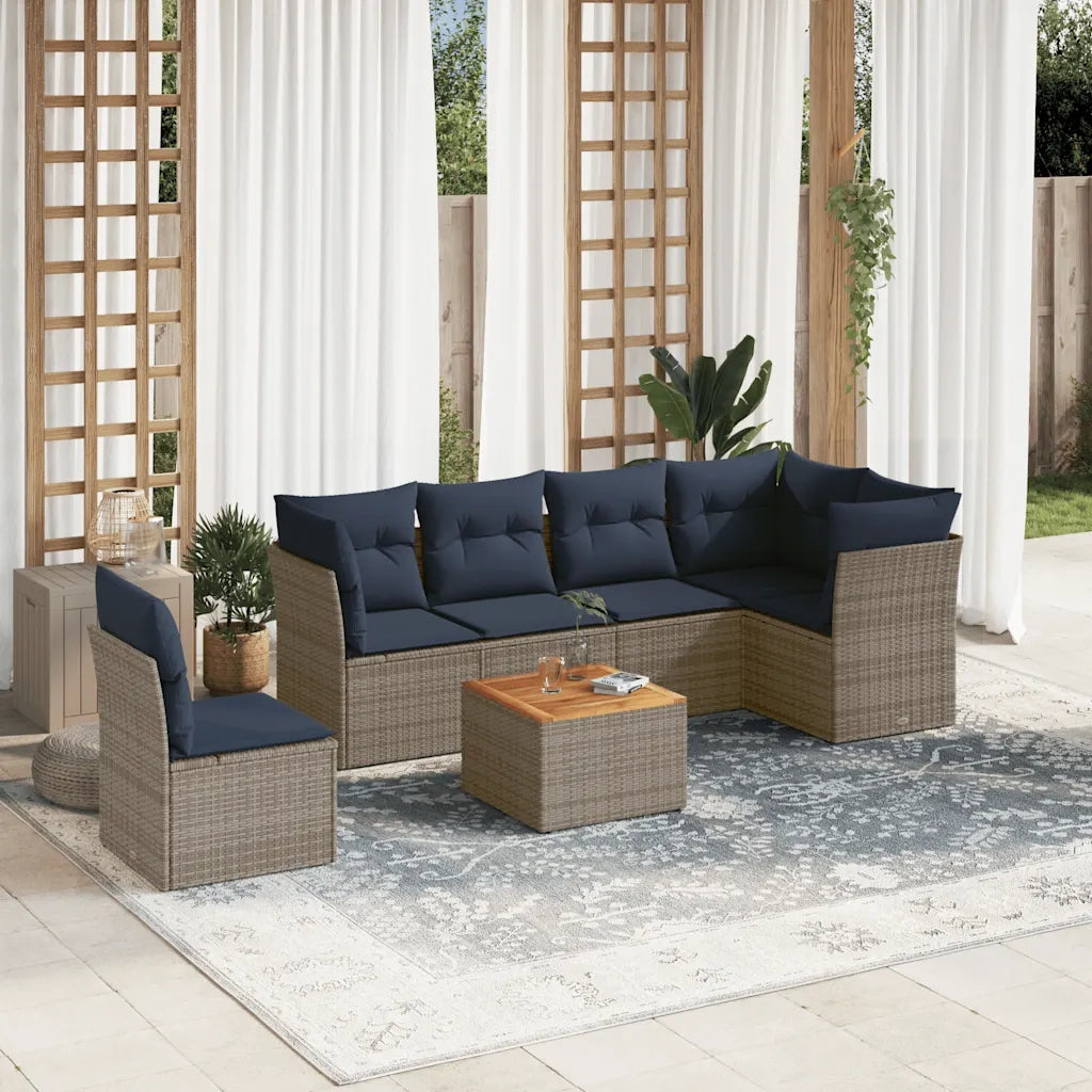 Set Divani da Giardino 7 pz con Cuscini Grigio in Polyrattan 3255998