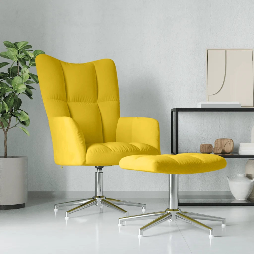 Poltrona Relax | Sedia Relax con Poggiapiedi Giallo Senape in Velluto