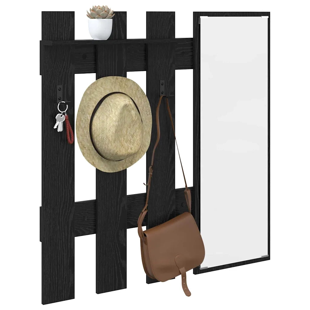 Appendiabiti a muro con specchio Rovere Nero 100 x 10 x 100 cm 874508