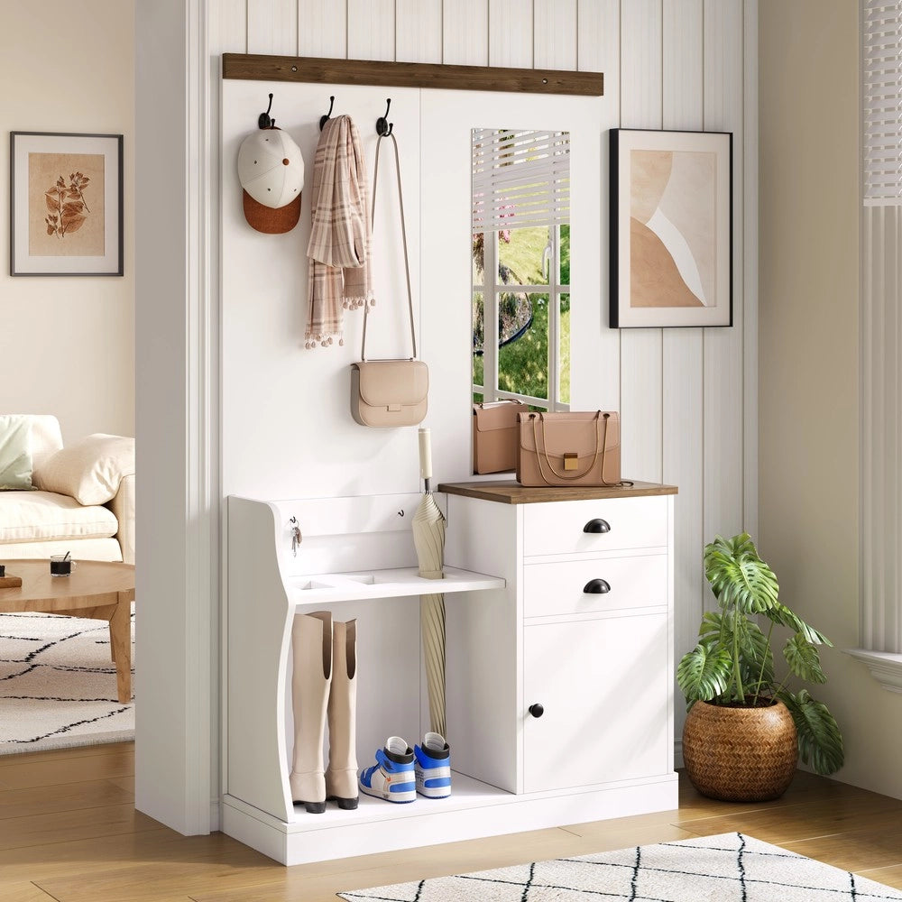 Set Ingresso con Specchio, Ganci, Cassetti e Portaombrelli ¨C MINIMAL ¨C Legno