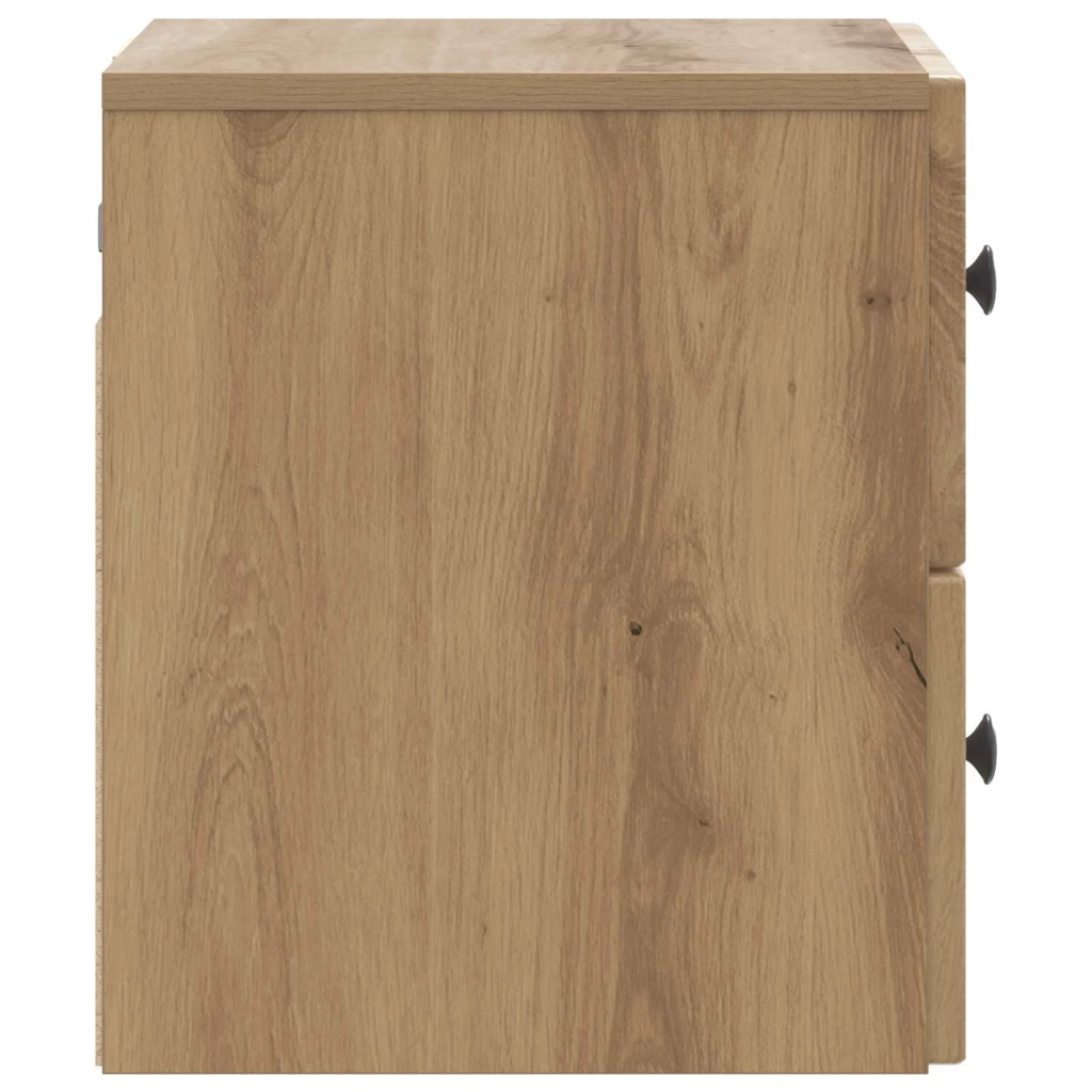 Set di 2 Comodini | Armadio da Notte | Mobiletto da notte a muro con cassetto Rovere Artigianale