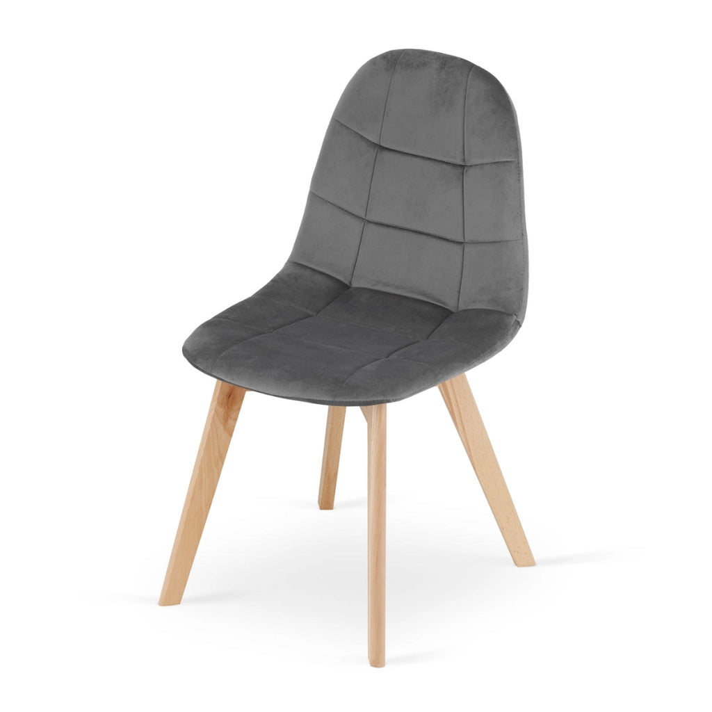 Sedia Bora in velluto grigio scuro con gambe in faggio