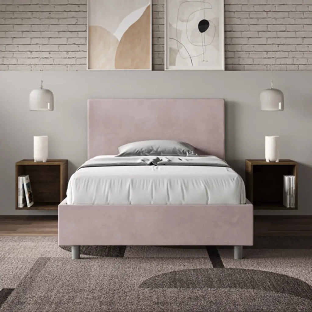 Letto una piazza e mezza con rete imbottito 120x200 microfibra glicine Adele