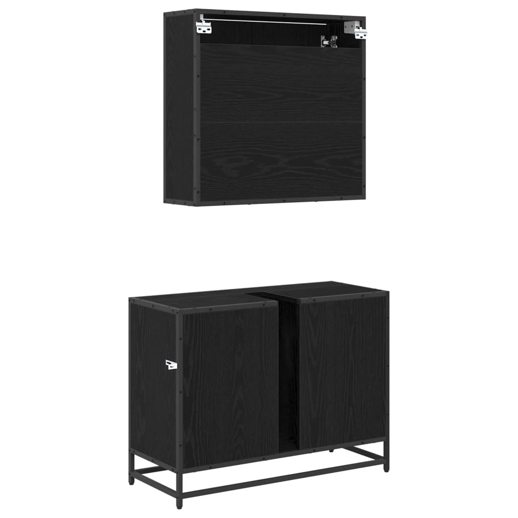 Set di mobili per il bagno 2 pcs Rovere Nero Legno multistrato 3402529