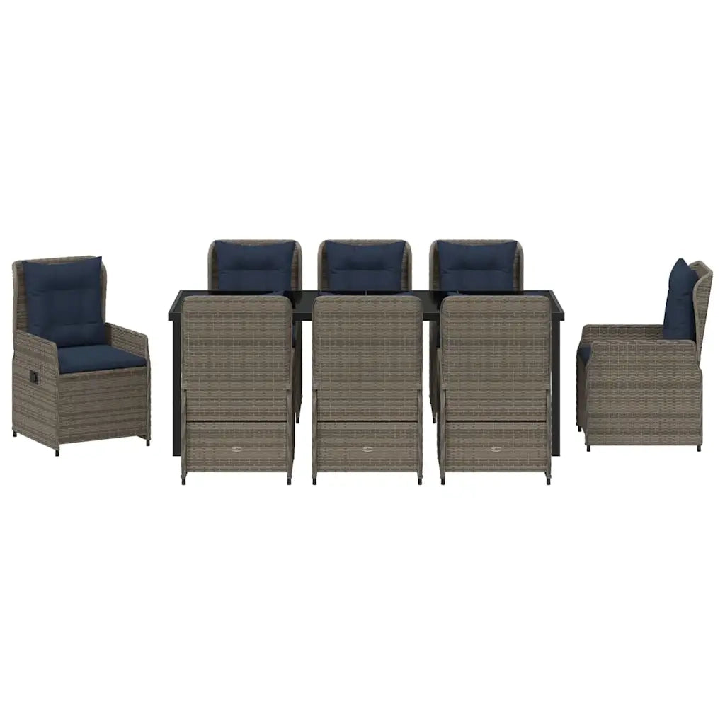 Set da Pranzo per Giardino con cuscino 9 pcs Grigio Poly Rattan 3381036