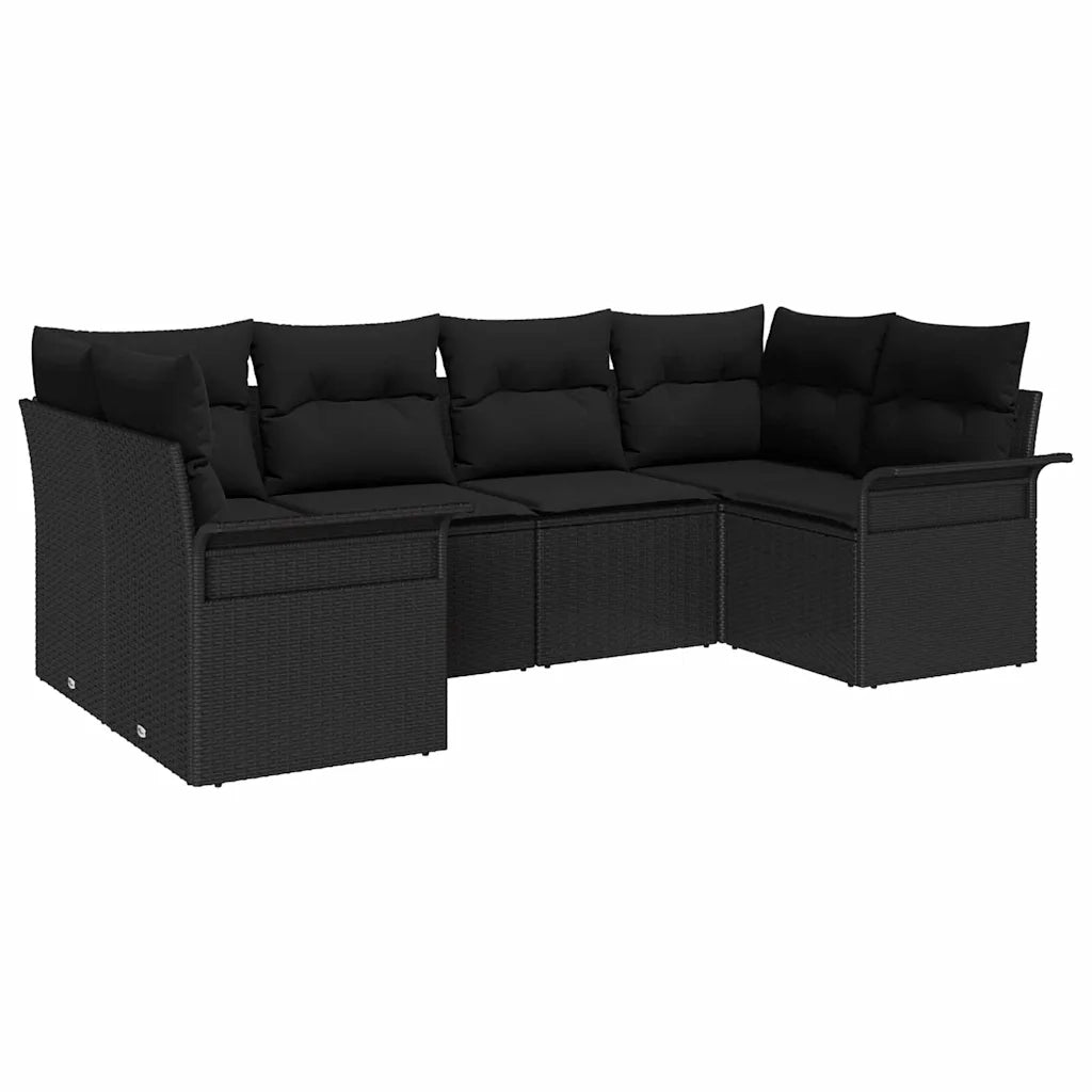 Set Divano da Giardino con cuscino 6 pcs Nero polyrattan