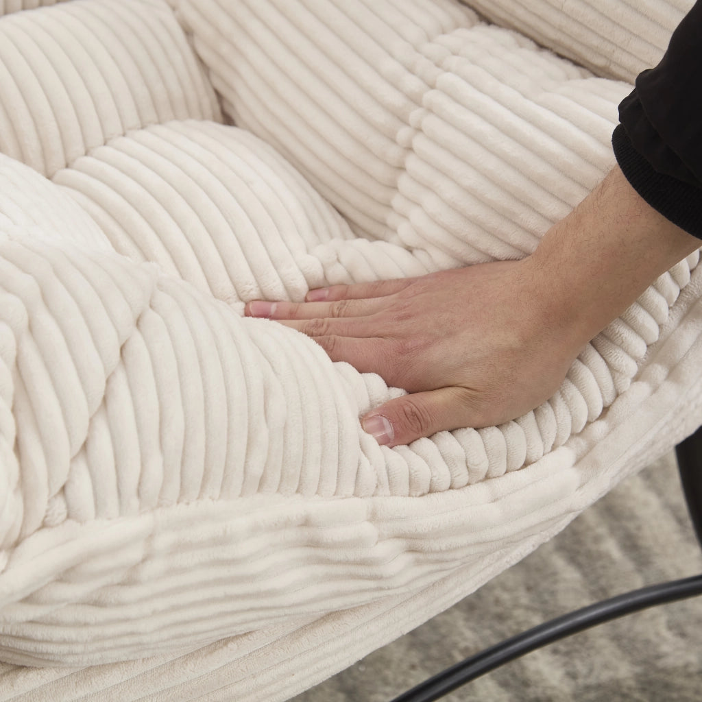 Poltrona da salotto con pouf; tasca laterale e braccioli; in acciaio; bianco