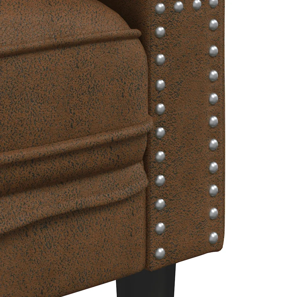 Divani Chesterfield 2pz Cuscini Marrone Similpelle Scamosciata 3209300
