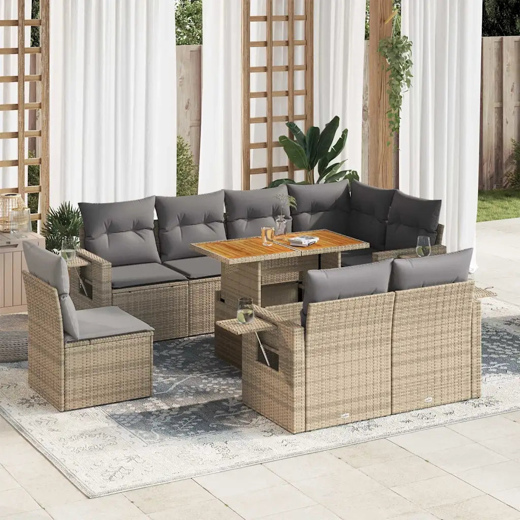 Set Divano da Giardino 9 pz con Cuscini Beige in Polyrattan 3327167