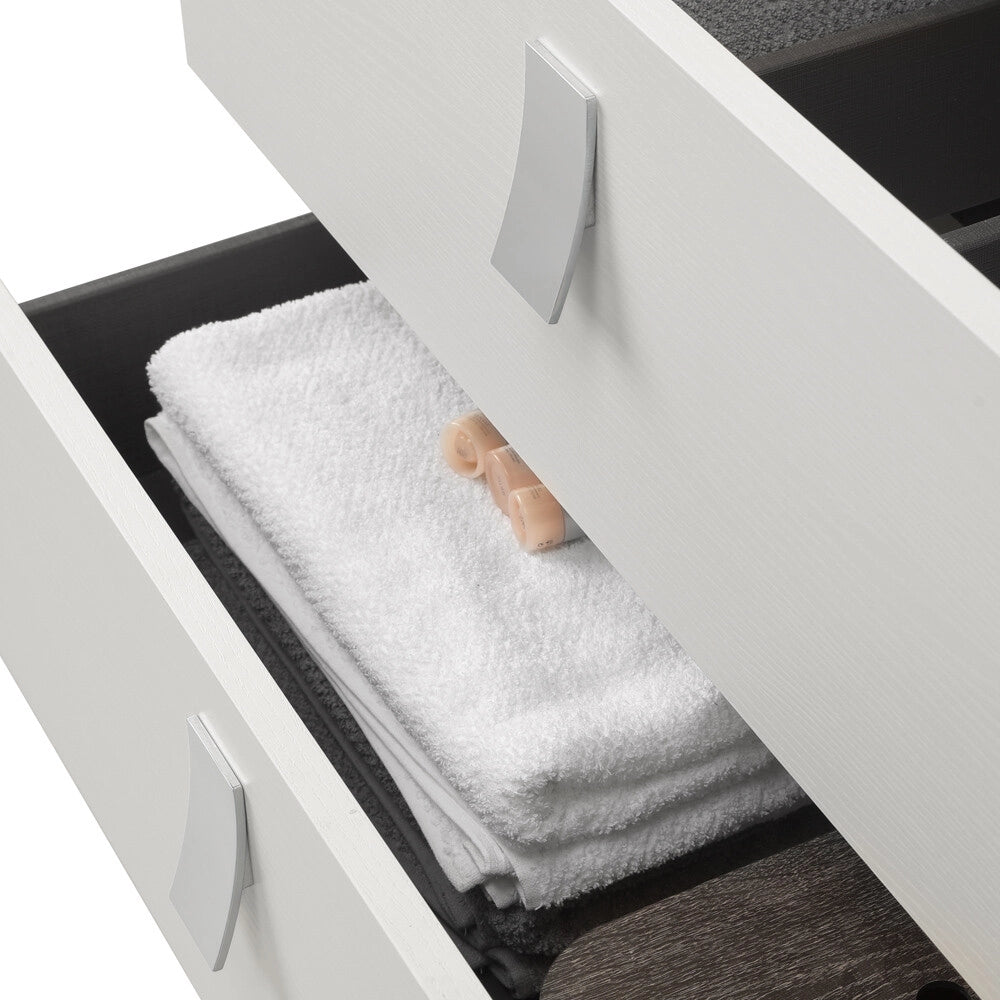 Mobile bagno sospeso 80 cm in bianco frassino con lavabo e specchio tondo Bravo