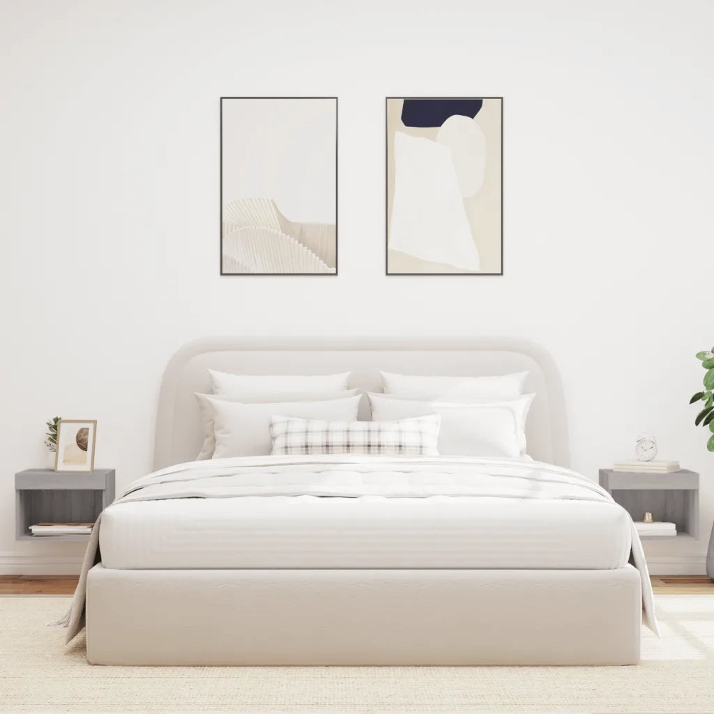 Comodini con Luci LED a Parete 2pz Grigio Sonoma 837124