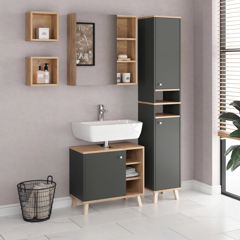 Vicco Set mobili bagno Antracite 4 parti, con armadio alto