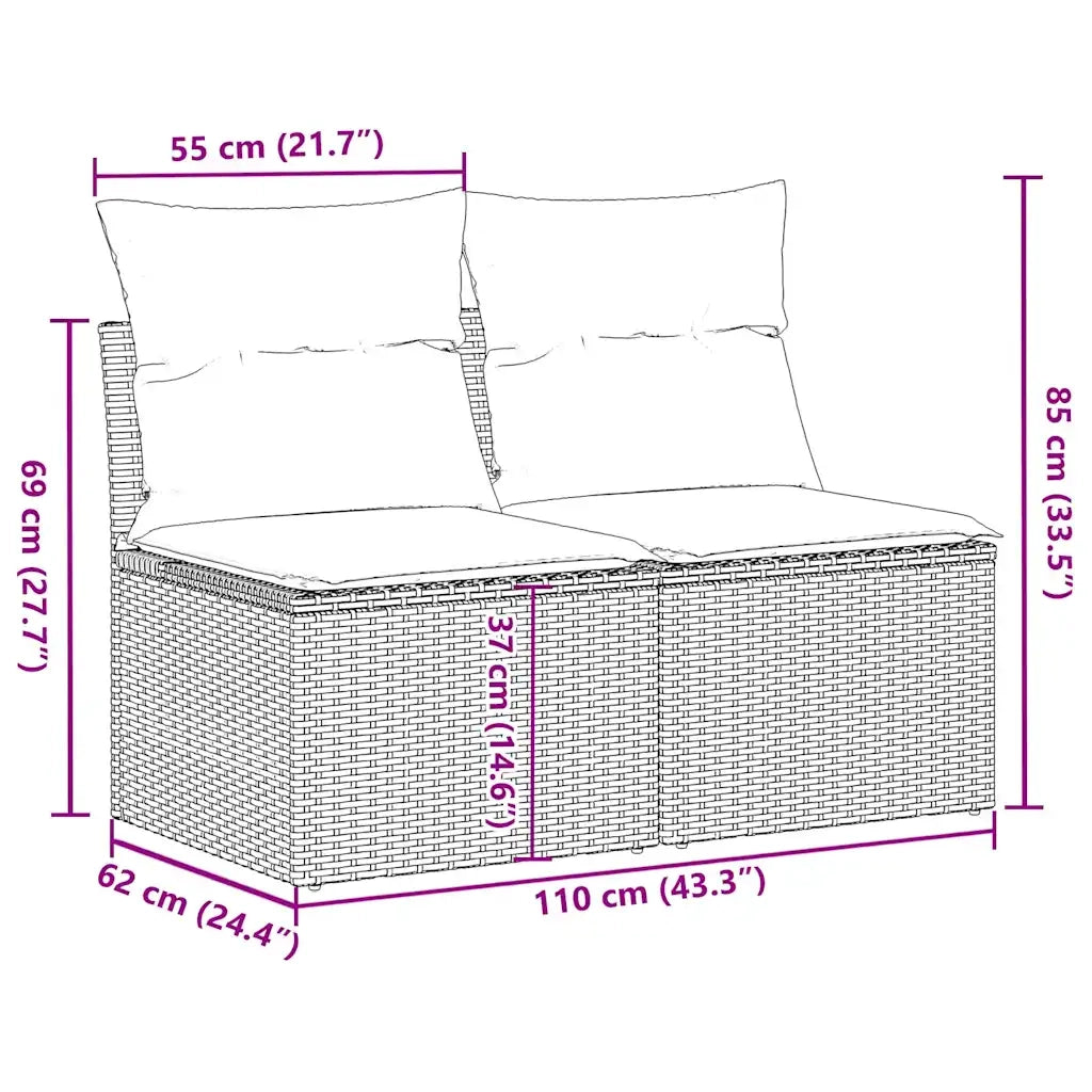 Set Divani da Giardino con Cuscini 2 pz Nero Polyrattan Acacia 3325243