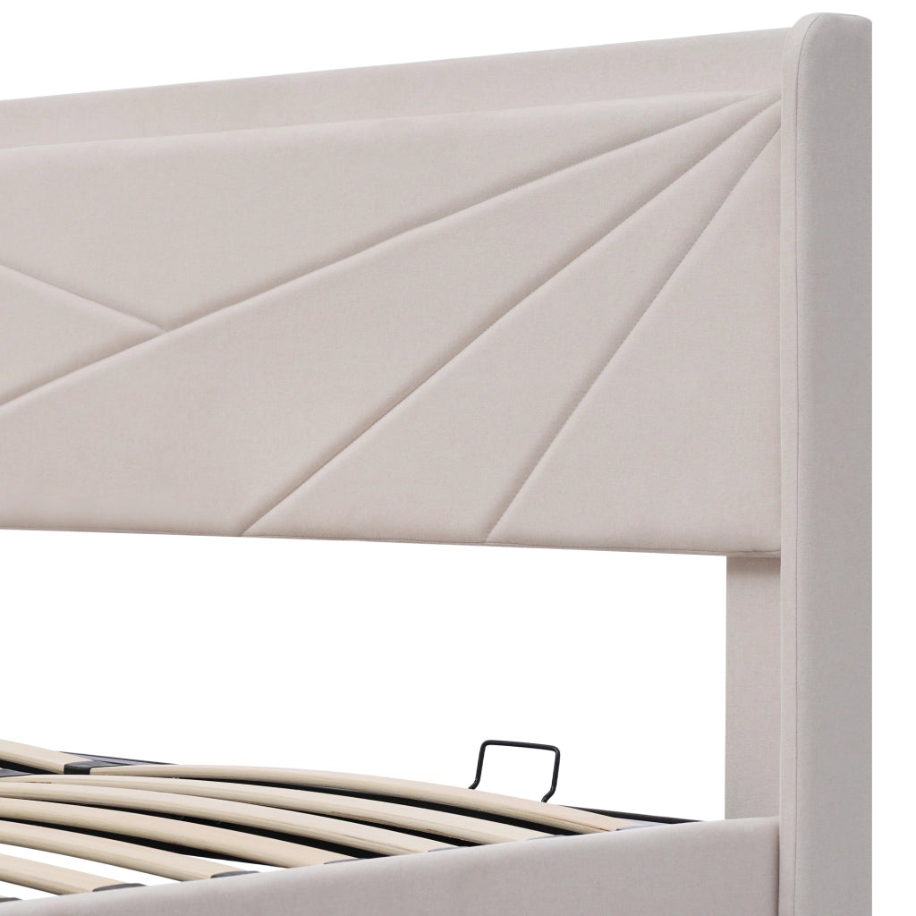 LETTO matrimoniale contenitore 180x200 cm beige in cotone lino con USB Type-C