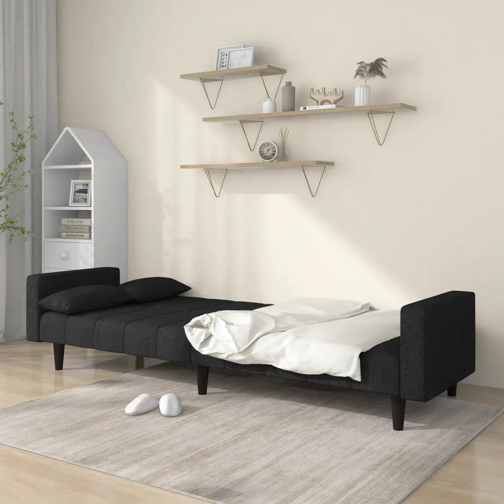 Divano letto | Sof¨¤ letto | Letto singolo a 2 Posti con 2 Cuscini Nero in Tessuto