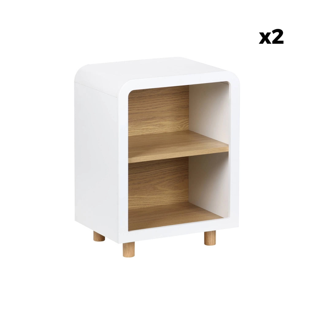Set 2 comodini effetto legno con 2 nicchie , bianco