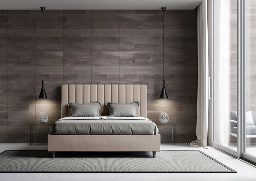 BS COM Letto queen size senza rete imbottito 150x200 similpelle tortora