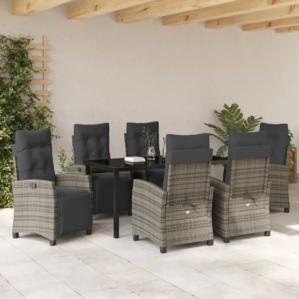 Set da Pranzo per Giardino con cuscino 7 pcs Grigio polyrattan