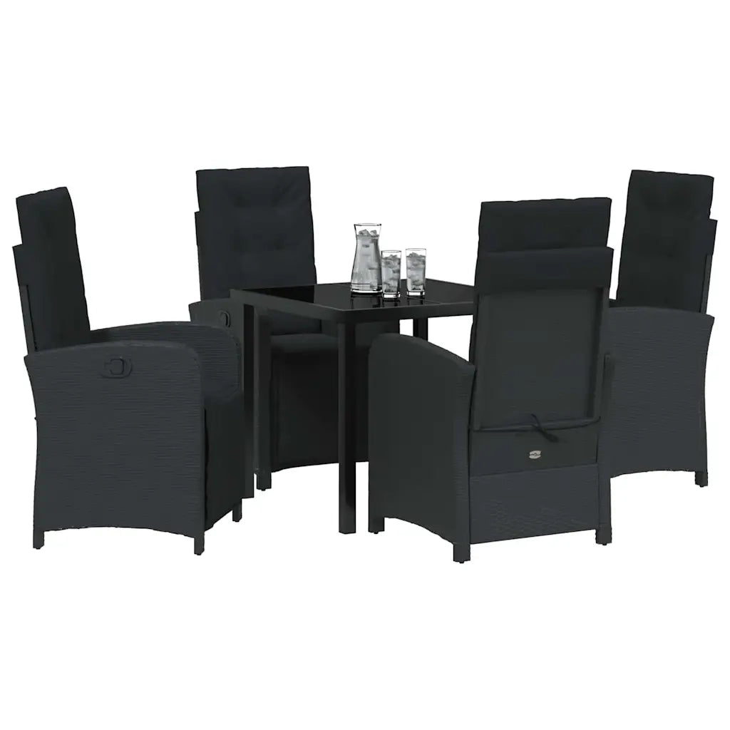 Set da Pranzo per Giardino con cuscino 5 pcs Nero polyrattan