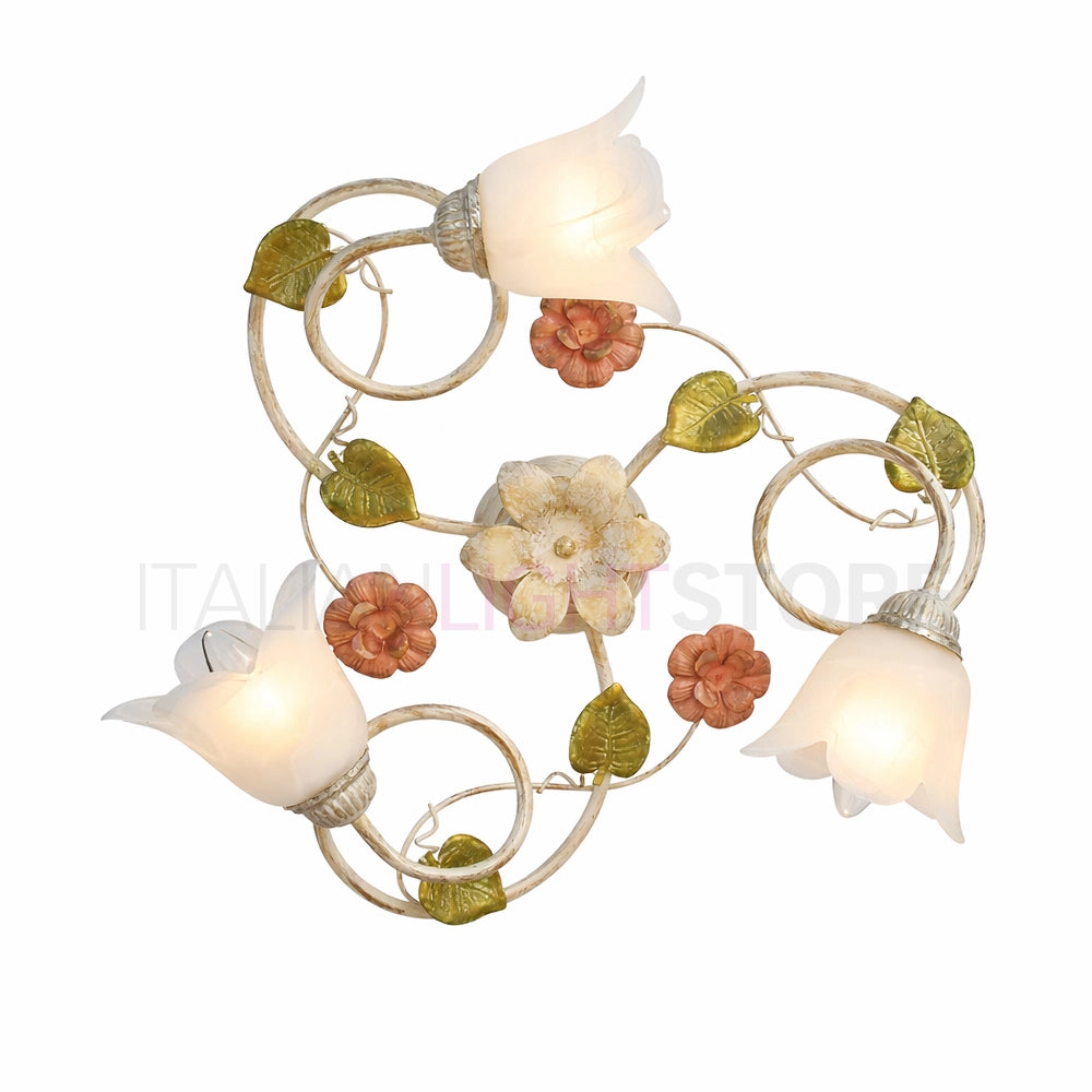 SPRING Plafoniera a 3 Luci in Ferro Decorato Stile Floreale