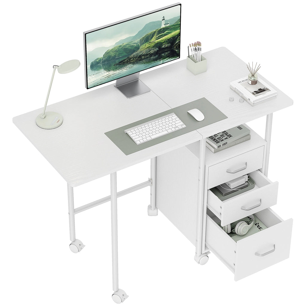 Scrivania per computer con cassetti e ripiano estensibile ¨C zephmum ¨C 105x51x75.5cm, bianco